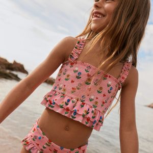 Peplum Smocked Bikini-Almond Pink Sunflower Garden