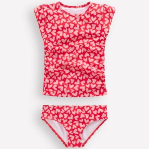 Ruched Tankini Set-Rockabilly Red Collage Hearts