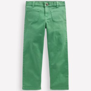 Patch Pocket Straight Jeans-Green