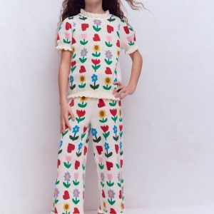 Flared Knitted Pants-Ecru Marl Sunflower Garden
