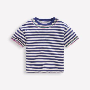 Relaxed Embroidered T-shirt-Navy Stripe