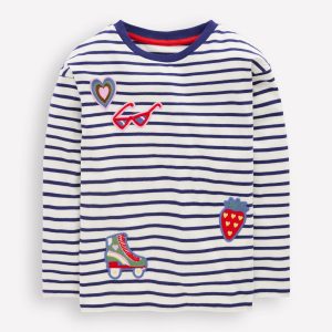 Fun Relaxed T-shirt-Navy Stripe Badges