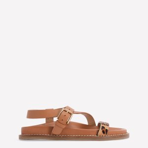 Asymmetric Cross Strap Sandals-Tan