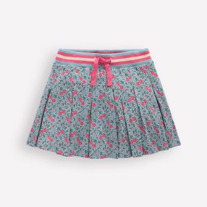 Pleated Jersey Skort-Blue Cherries