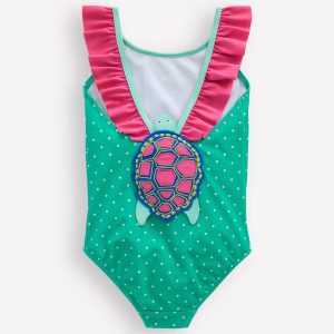 Hallie Frill Strap Swimsuit-Aqua Sea Blue Turtle