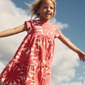 Ariel Twirly Jersey Dress-Coral Orange Giant Daisy