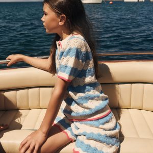 Pointelle Knitted Shorts-Wave Blue/ Ecru Marl