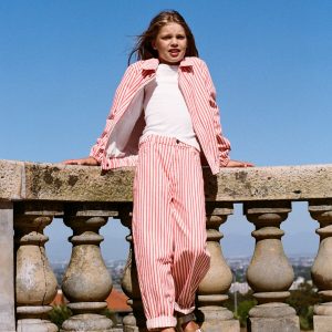 Barrel Leg Jeans-Poppy Red Tram Stripe