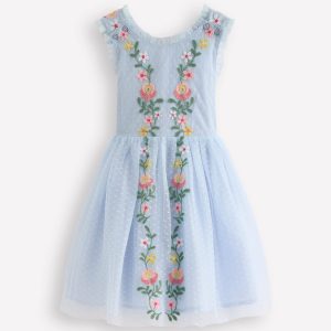 Tulle Cross Back Dress-Blue