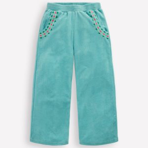 Straight Towelling Pants-Blue Embroidery