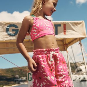 Towelling Ruffle Shorts-Festival Pink Giant Daisy