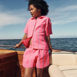 Pull-on Woven Shorts-Formica Pink Stripe