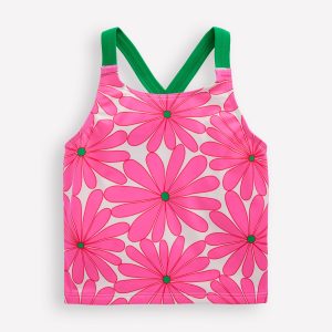 Cross-Back Tankini Top-Festival Pink Daisy