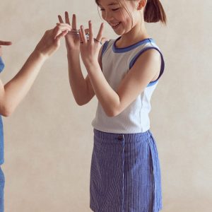 Wrap Woven Skort-Sapphire Blue/ Ivory Stripe