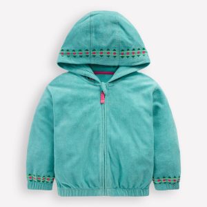 Relaxed Towelling Hoodie-Blue Embroidery