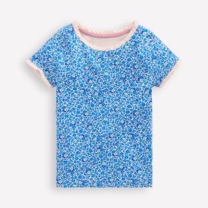 Short Sleeve Ribbed T-shirt-Cabana Blue Ditsy Floral