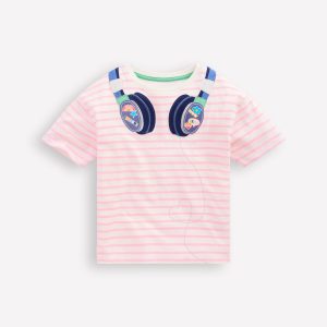 Relaxed Applique T-shirt-Formica Pink/ Ivory Headphones