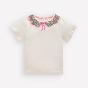 Pretty Frill T-shirt-Ivory Printed Collar