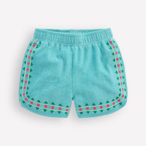 Towelling Embroidered Shorts-Blue Embroidery