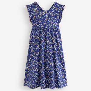 Bow Back Jersey Dress-Blue Ditsy Floral