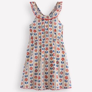 Ruffle Neck Halter Dress-Soft Ivory Woodblock Floral