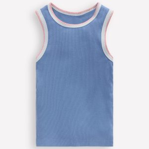 Crochet Trim Ribbed Vest-Light Blue