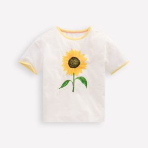 Printed Ringer T-shirt-Ivory Sunflower