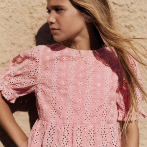 Peplum Woven Top-Almond Pink Broderie