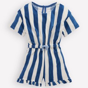 Relaxed Towelling Playsuit-Denim Blue Stripe