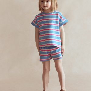 Short Sleeve Sweat Top-Blue Stripe