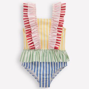Frill Peplum Swimsuit-Hotchpotch Stripe