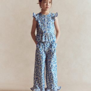 Frill Hem Pants-Blue Floral Hotch Potch