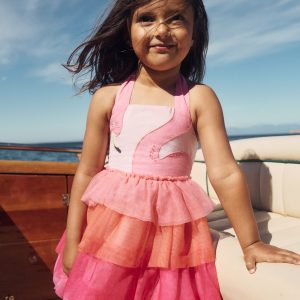 Tulle Mix Logo Dress-Salmon Pink Flamingo