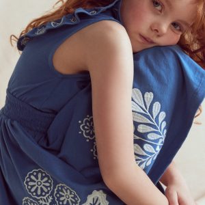 Embroidered V-back dress-Bright Blue Embroidery