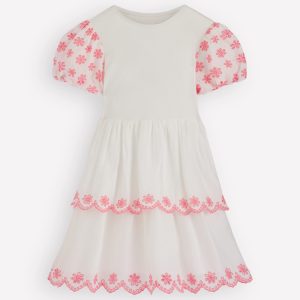 Broderie Rara Jersey Dress-Soft Ivory/ Salmon Pink