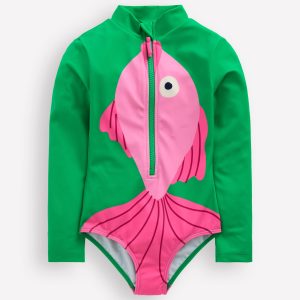 Fun Long Sleeve Swimsuit-Bright Emerald Fish