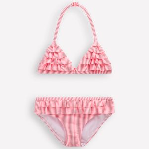 Frill Bikini-Salmon Pink Stripe