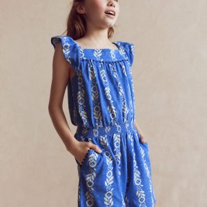 Ciara Pom Trim Jersey Romper-Blue Floral