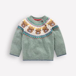 Fair isle Sweater-Csarite Green Highland Cow
