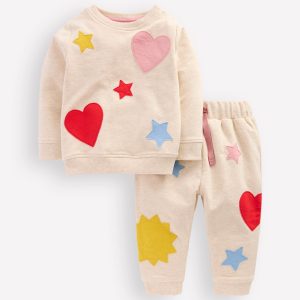 Applique Sweatshirt Set-Oatmeal Hearts & Star Applique