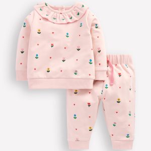 Ruffle Neck Sweat Set-Chalk Pink Multi Heart Flower