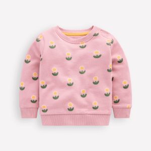 Printed Sweatshirt-Vintage Pink Daisy Stamp