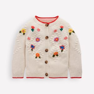Cotton Embroidered Cardigan-Ecru Flowers