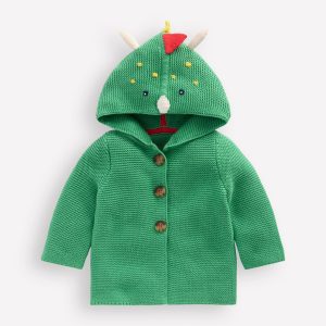 Novelty Knitted Jacket-Aloe Green Dino