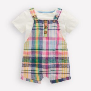 Short Woven Overalls Set-Madras Check