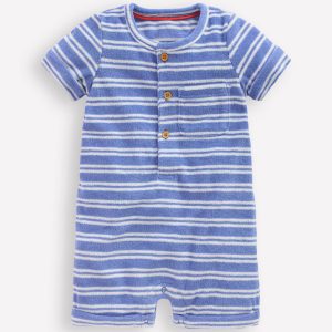 Short Sleeve Towelling Romper-Blue Stripe