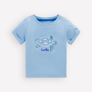 Short Sleeve Logo T-shirt-Blue Turtle Chain Stitch