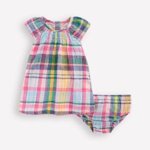 Floaty Shirred Dress-Madras Check