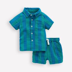 Woven Shirt Play Set-Blue and Green Stripe
