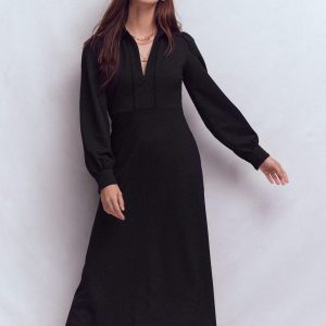 Pip Zip-Up Ponte Midi Dress-Black